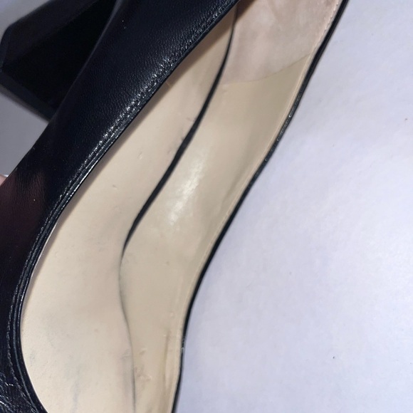 Vintage Nine West black fur silver buckle block Whimsigoth slip on heels Sz 8 - Picture 5 of 15